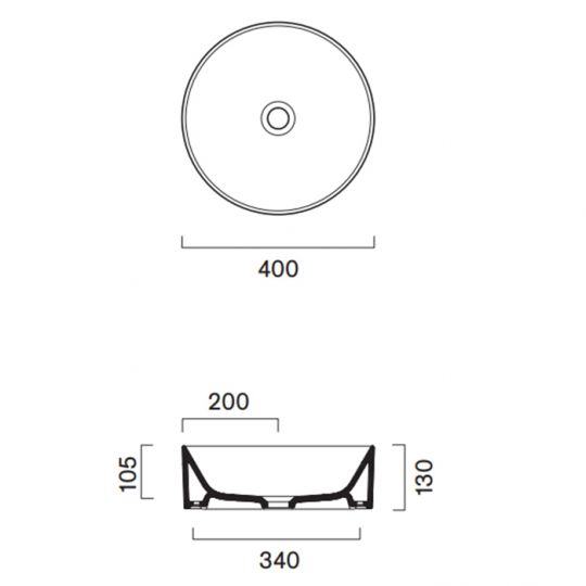 Раковина накладная 40 см диаметр Catalano Zero цвет белый глянцевый 123400001 схема 2