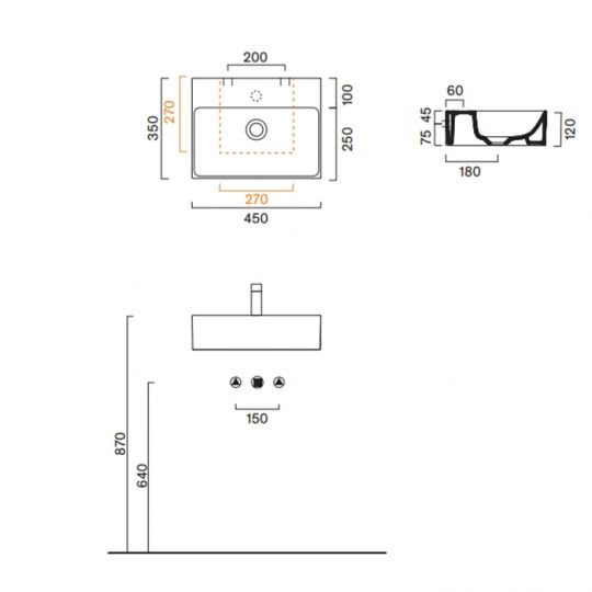 Раковина 45x35 Catalano PREMIUM без отв. под смеситель покрытие Cataglaze+ цвет белый глянцевый 220450001 схема 2