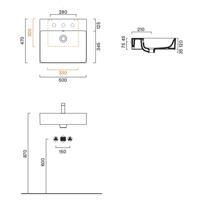 Раковина 50x47 Catalano PREMIUM без отв. под смеситель покрытие Cataglaze+ цвет белый глянцевый 220500001 ФОТО