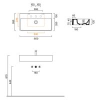 Раковина 65x35 Catalano PREMIUM без отв. под смеситель покрытие Cataglaze+ цвет белый глянцевый 220650001 схема 2
