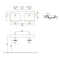 Раковина 120x47 двойная Catalano PREMIUM без отв. под смеситель покрытие Cataglaze+ цвет белый глянцевый 221220001 схема 2