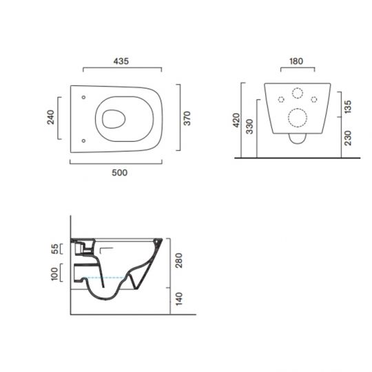 Унитаз подвесной 50x37 Catalano GREEN безободковый смыв Tornado покрытие Cataglaze+ без крепежа цвет белый глянцевый схема 2