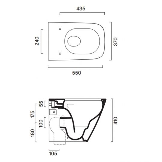 Унитаз напольный 55x37 Catalano GREEN безободковый универс.слив смыв Tornado покрытие Cataglaze+ без крепежа цвет белый глянцевый схема 2 Унитаз напольный 55x37 Catalano GREEN безободковый универс.слив смыв Tornado покрытие Cataglaze+ без крепежа цвет белый глянцевый схема 2