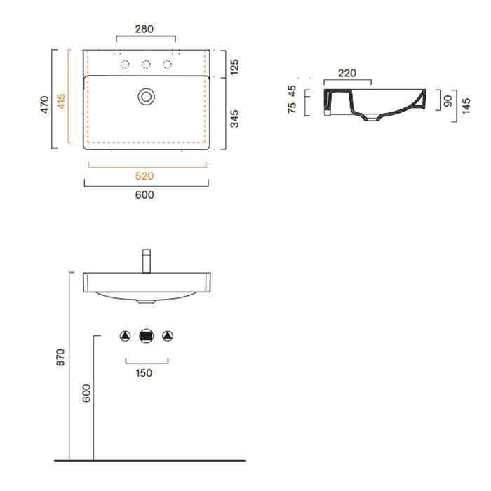 Раковина 60x47 Catalano GREEN без отв. под смеситель покрытие Cataglaze+ цвет белый глянцевый 420600001 ФОТО
