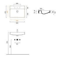 Раковина 60x47 Catalano GREEN без отв. под смеситель покрытие Cataglaze+ цвет белый глянцевый 420600001 схема 2