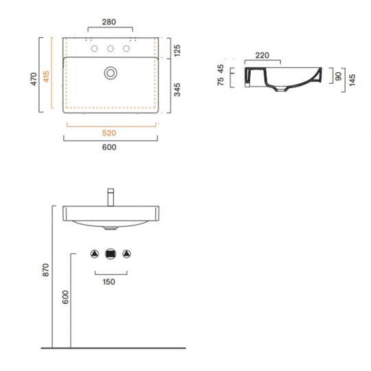 Раковина 60x47 Catalano GREEN без отв. под смеситель покрытие Cataglaze+ цвет белый глянцевый 420600001 схема 2