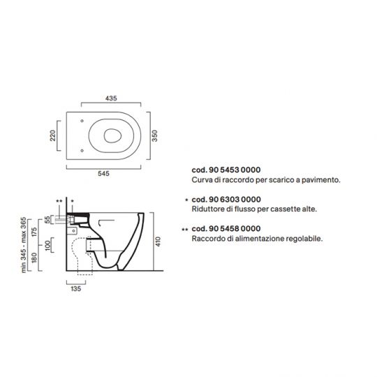 Унитаз напольный 55x35 Catalano SFERA безободковый универс.слив смыв Tornado покрытие Cataglaze+ без крепежа цвет белый глянцевый 514550001 схема 2