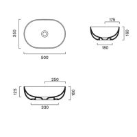 Раковина 50x35 h16 накладная Catalano SFERA без отв. под смеситель покрытие Cataglaze+ цвет белый глянцевый 522500001 схема 2