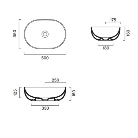Раковина 50x35 h16 накладная Catalano SFERA без отв. под смеситель покрытие Cataglaze+ цвет белый глянцевый 522500001 схема 2