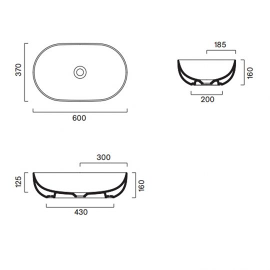 Раковина 60x37 h16 накладная Catalano SFERA без отв. под смеситель покрытие Cataglaze+ цвет белый глянцевый 522610001 схема 2