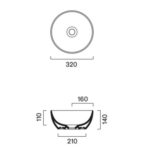 Раковина 32 h14 накладная Catalano SFERA покрытие Cataglaze+ цвет белый глянцевый 523320001 схема 2