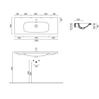 Раковина 120x46 встраиваемая/подвесная Catalano Alvea без отв. под смеситель покрытие Cataglaze+ цвет белый глянцевый 621210001 схема 2