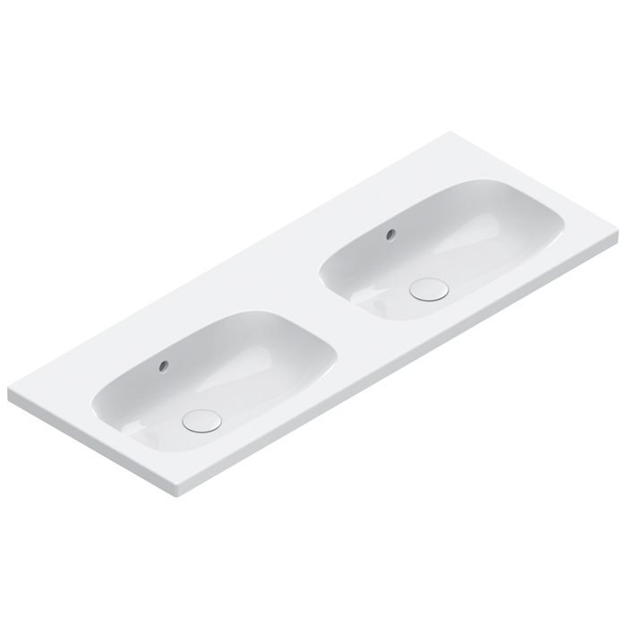 Раковина 120x46 двойная Catalano Alvea встраиваемая или подвесная без отв. под смеситель покрытие Cataglaze+ цвет белый глянцевый 621220001