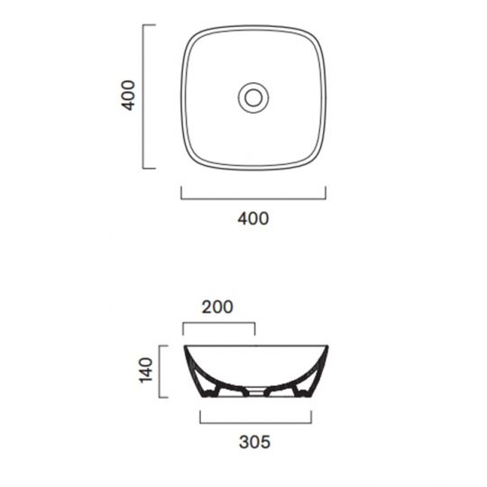 Раковина 40x40 накладная Catalano Alvea без отв. под смеситель покрытие Cataglaze+ цвет белый глянцевый 622400001 схема 2 Раковина 40x40 накладная Catalano Alvea без отв. под смеситель покрытие Cataglaze+ цвет белый глянцевый 622400001 схема 2