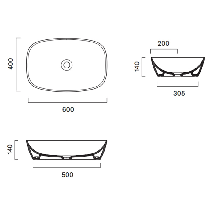 Раковина 60x40 накладная Catalano Alvea без отв. под смеситель покрытие Cataglaze+ цвет белый глянцевый 622600001 ФОТО