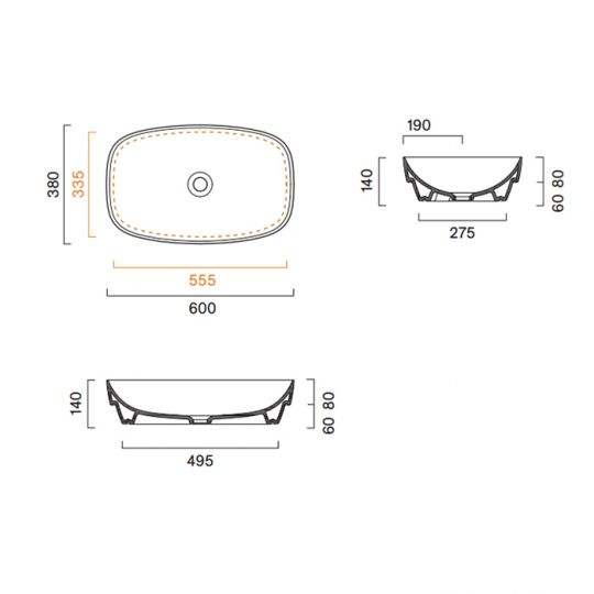 Раковина 60x38 встраиваемая Catalano Alvea без отв. под смеситель покрытие Cataglaze+ цвет белый глянцевый схема 2 Раковина 60x38 встраиваемая Catalano Alvea без отв. под смеситель покрытие Cataglaze+ цвет белый глянцевый схема 2