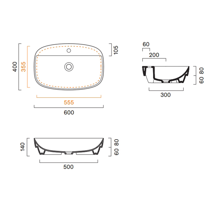 Раковина 60x40 встраиваемая Catalano Alvea с 1 отв. под смеситель покрытие Cataglaze+ цвет белый глянцевый 625601001 ФОТО