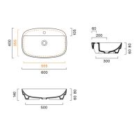 Раковина 60x40 встраиваемая Catalano Alvea с 1 отв. под смеситель покрытие Cataglaze+ цвет белый глянцевый 625601001 схема 2 Раковина 60x40 встраиваемая Catalano Alvea с 1 отв. под смеситель покрытие Cataglaze+ цвет белый глянцевый 625601001 схема 2