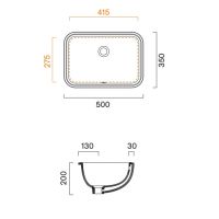 Раковина 50*35см Catalano Italy встраиваемая под столешницу с переливом цвет белый глянцевый схема 2