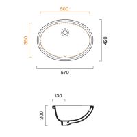 Раковина 57*42см Catalano Italy встраиваемая под столешницу с переливом цвет белый глянцевый схема 2 Раковина 57*42см Catalano Italy встраиваемая под столешницу с переливом цвет белый глянцевый схема 2