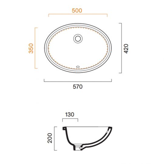 Раковина 57*42см Catalano Italy встраиваемая под столешницу с переливом цвет белый глянцевый схема 2 Раковина 57*42см Catalano Italy встраиваемая под столешницу с переливом цвет белый глянцевый схема 2