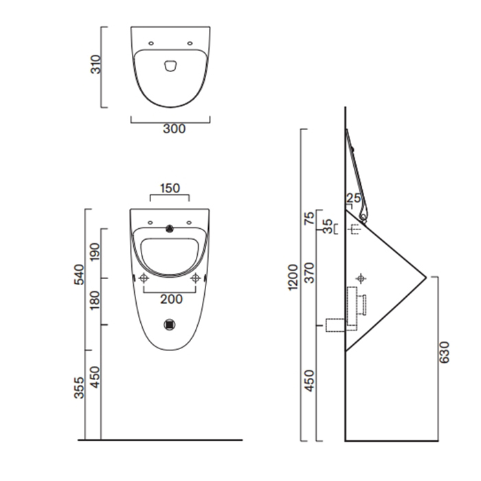 Писсуар подвесной Catalano Comfort Rimless 54x30, цвет белый глянцевый ФОТО