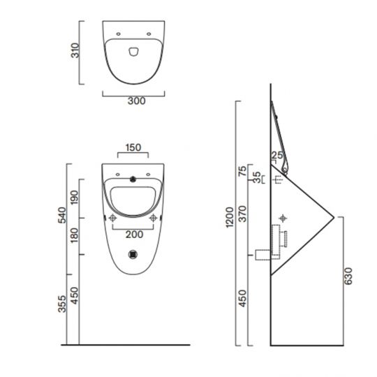 Писсуар подвесной Catalano Comfort Rimless 54x30 цвет белый глянцевый 932540001 схема 2