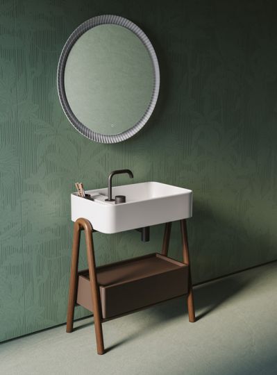 Консоль под раковину Artceram Brooklyn ACM043 из массива дерева со встроенным ящиком схема 2