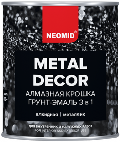 Грунт-Эмаль по Ржавчине 3 в 1 Алмазная Крошка Neomid Metal Decor 1кг Угольный, Алкидная для Внутренних и Наружных Работ   / Неомид Метал Декор.