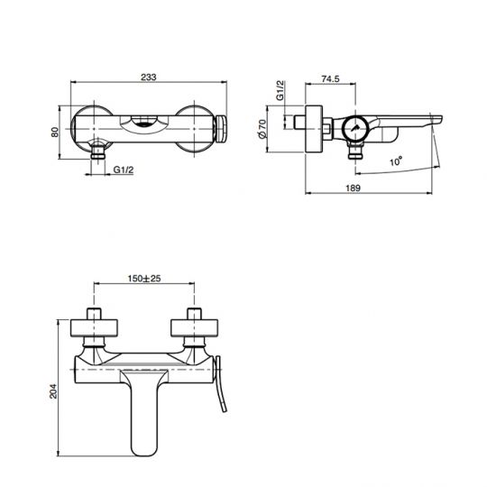 Смеситель внешнего монтажа на ванну без душевого комплекта Fima carlo frattini Flo F3804/1 схема 2 Смеситель внешнего монтажа на ванну без душевого комплекта Fima carlo frattini Flo F3804/1 схема 2