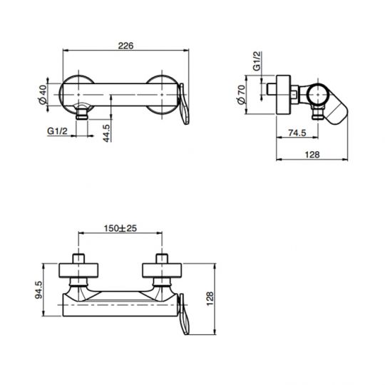 Смеситель для душа внешнего монтажа Fima carlo frattini Flo F3805/1 схема 2 Смеситель для душа внешнего монтажа Fima carlo frattini Flo F3805/1 схема 2