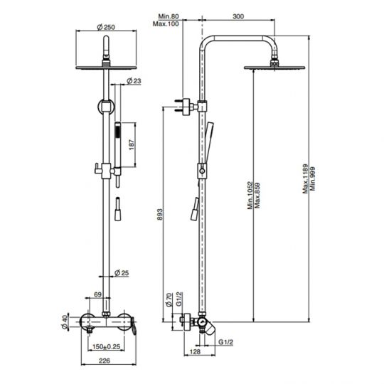 Душевая стойка с тропическим душем Fima - carlo frattini Wellness F3805/2 схема 2