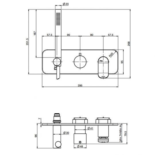 Встроенный смеситель с душевым комплектом Fima carlo frattini Flo F3819WX2 схема 2