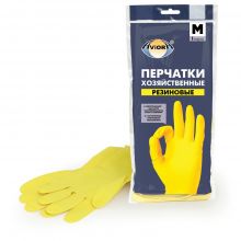 Перчатки МНОГОРАЗОВЫЕ латексные AVIORA, хлопчатобумажное напыление, размер M (средний), желтые, вес 35 г