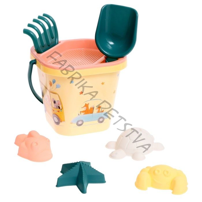 Набор для игры в песке: ведерко, сито, совочек, грабли, 4 формочки