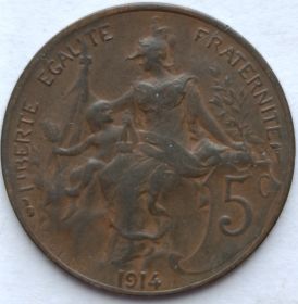 5 сантимов  Франция  (Третья республика) 1914
