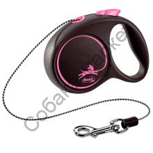 Рулетка Flexi серия Black Design размер S (до 12кг) 5м трос ЧЕРНЫЙ/РОЗОВЫЙ