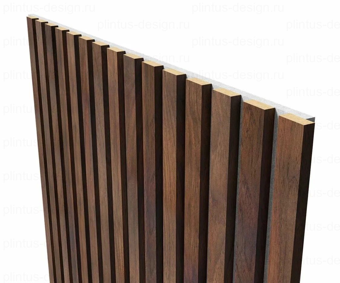 Акустическая панель, серый войлок, рейки МДФ, дуб барон темный, 600х19, 2750 мм