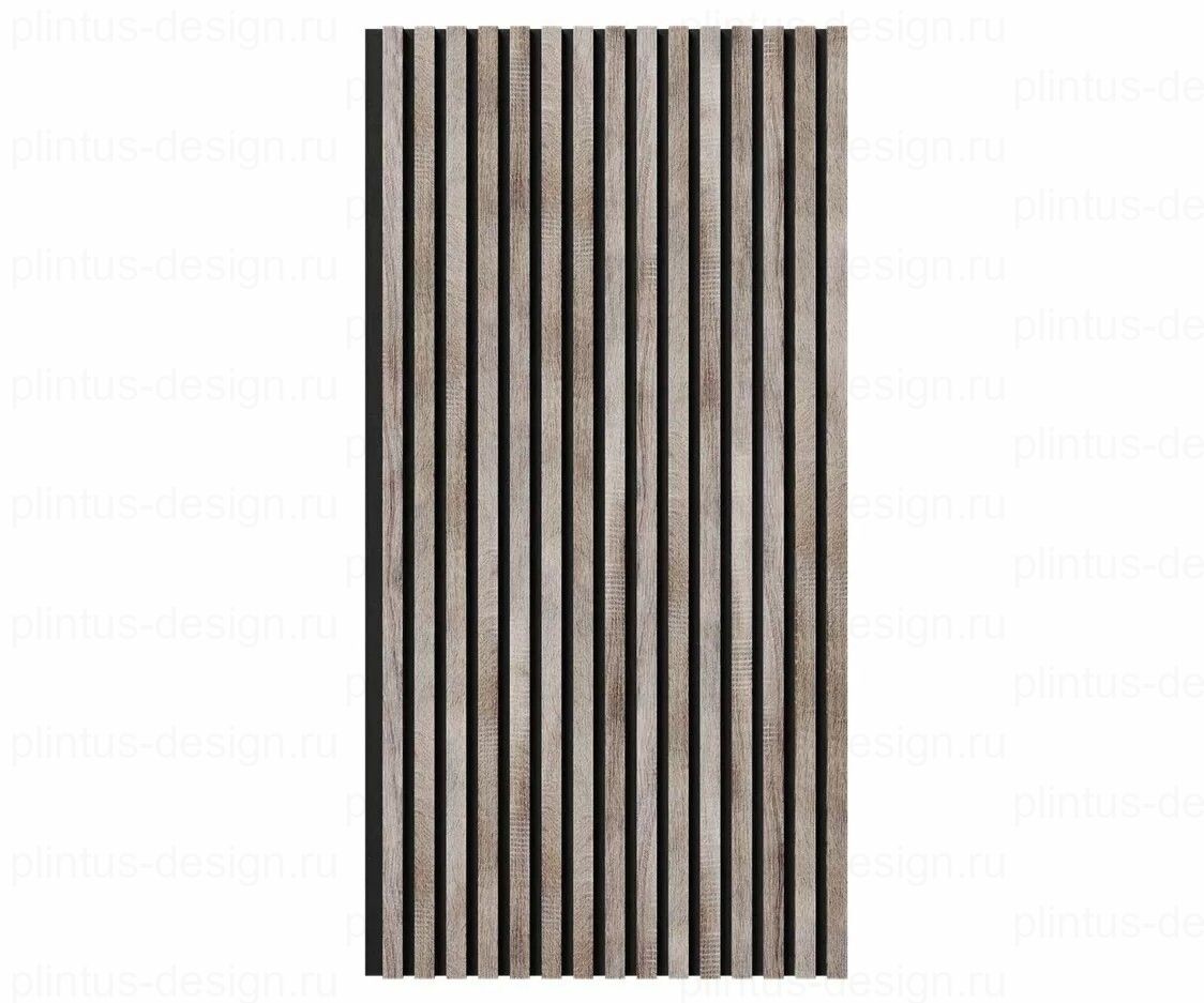 Акустическая панель, черный войлок, рейки МДФ, дуб дымчатый, 600х19, 1200 мм