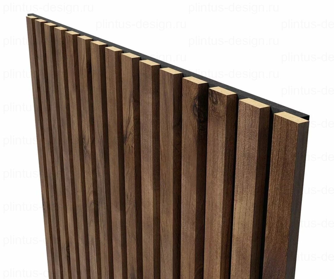 Акустическая панель, черный войлок, рейки МДФ, дуб старинный натуральный, 600х19, 1200 мм