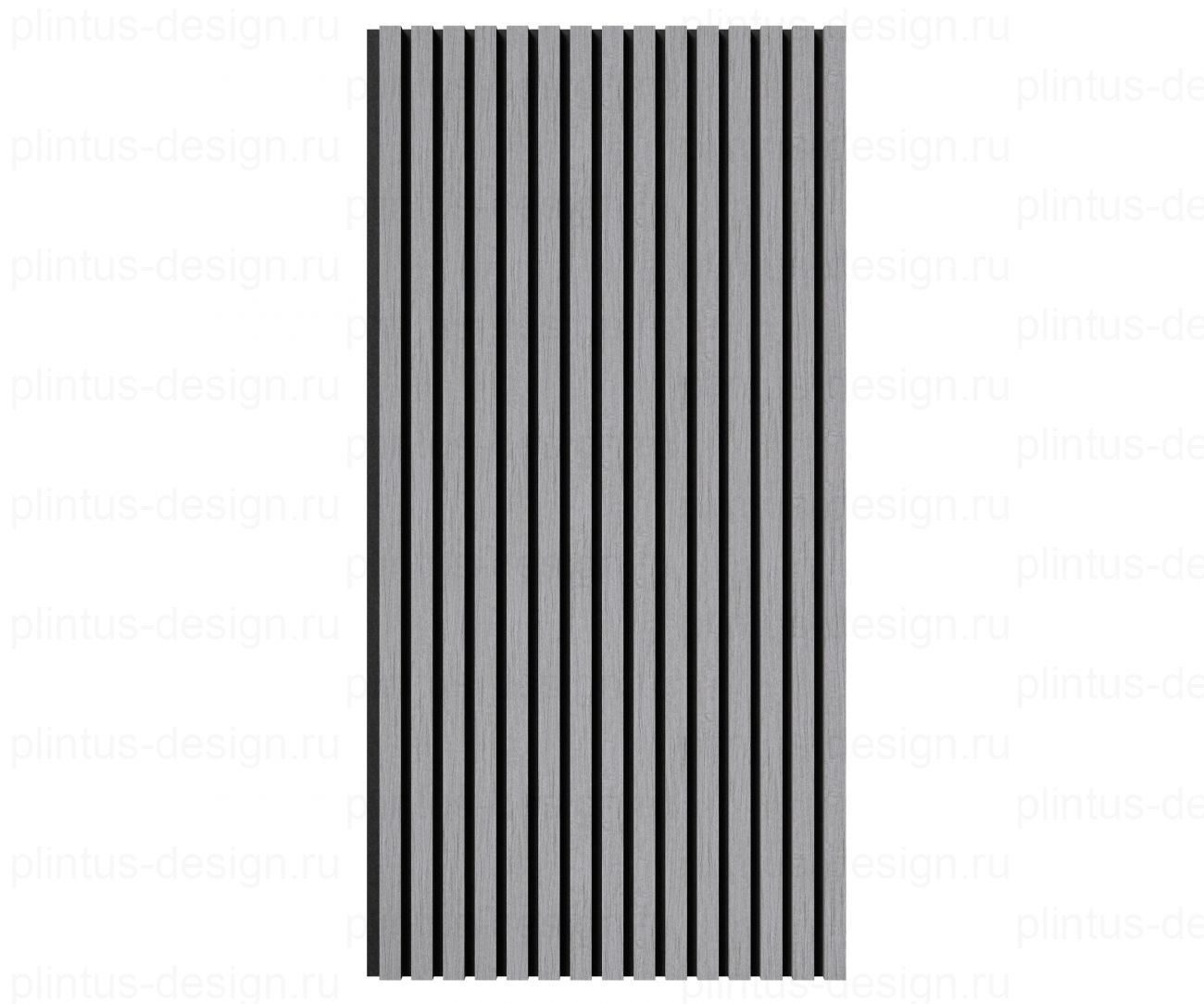 Акустическая панель, черный войлок, рейки МДФ, шпон дуб ардженто светло-серый, 600х21, 1200 мм