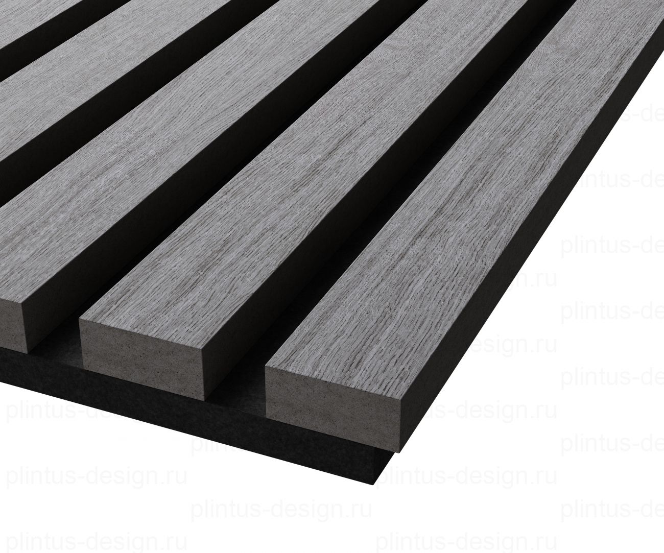 Акустическая панель, черный войлок, рейки МДФ, шпон дуб ардженто светло-серый, 600х21, 1200 мм