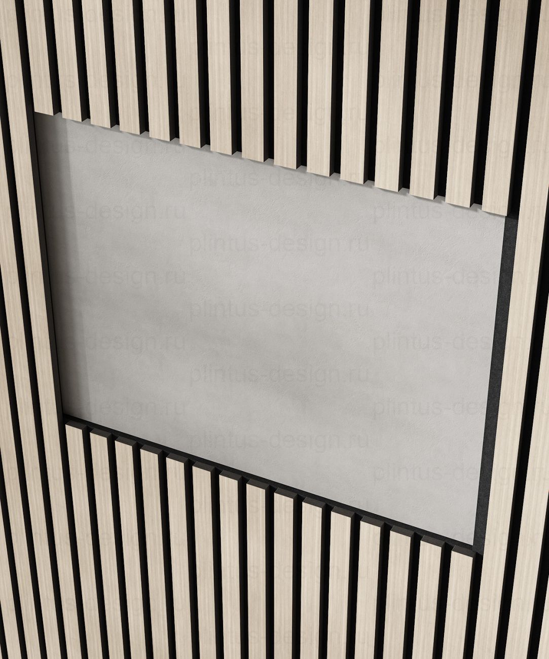 Акустическая панель, черный войлок, рейки МДФ, шпон дуб клэр светлый, 600х21, 1200 мм