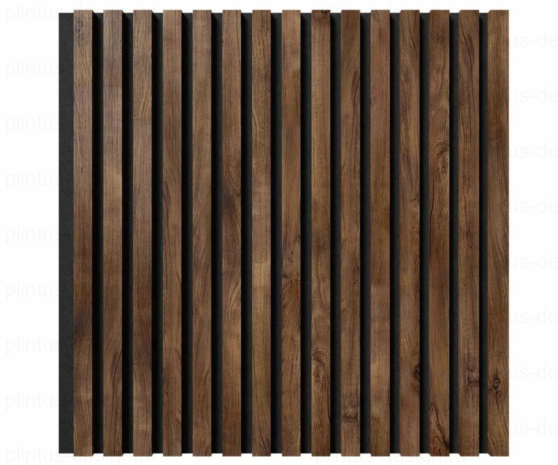 Акустическая панель, черный войлок, рейки МДФ, дуб старинный натуральный, 600х19, 600 мм