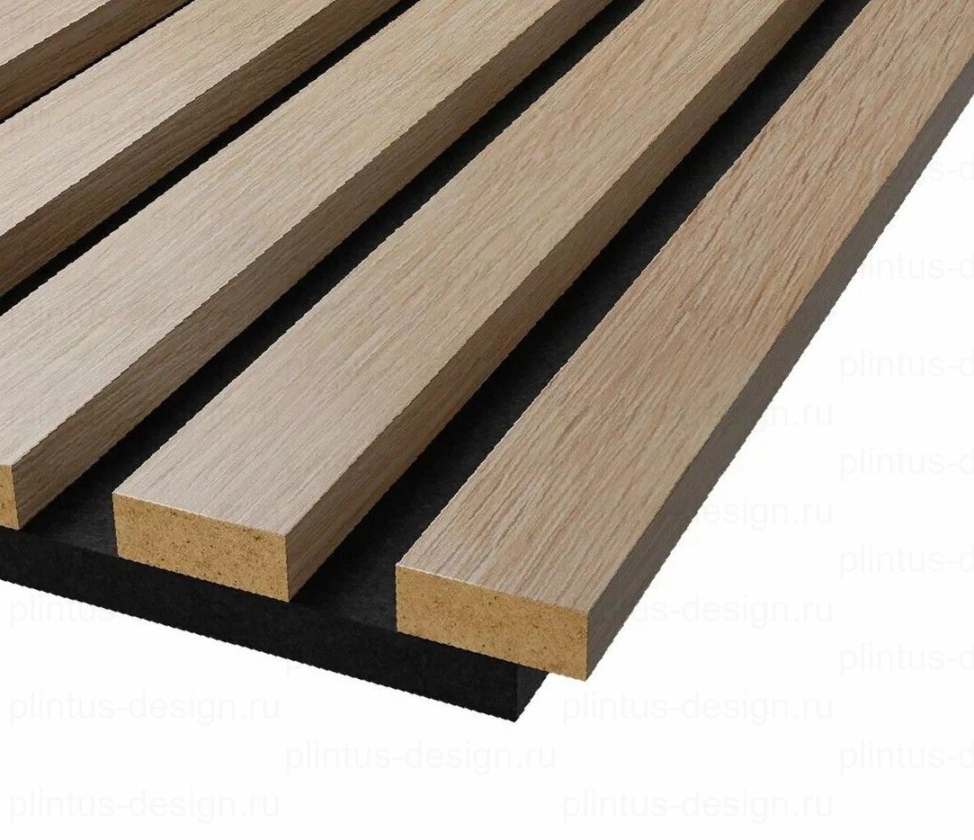 Акустическая панель, черный войлок, рейки МДФ, ясень тирамису, 600х19, 600 мм