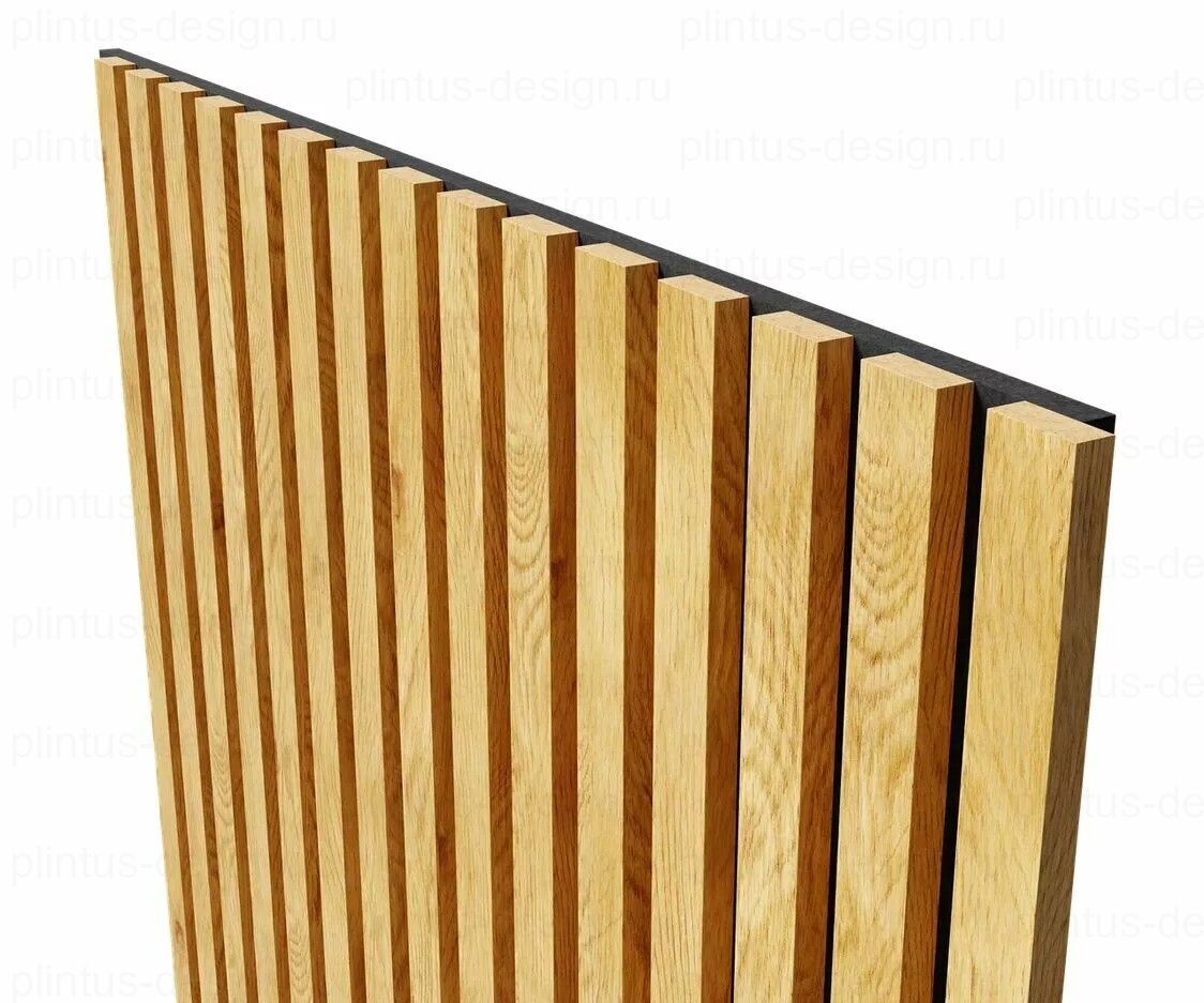 Акустическая панель, черный войлок, рейки МДФ, дуб медный, 600х19, 600 мм