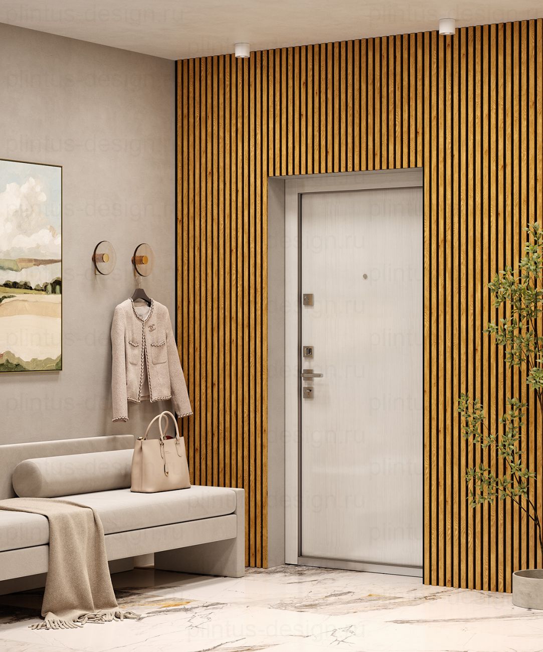 Акустическая панель, черный войлок, рейки МДФ, дуб медный, 600х19, 600 мм