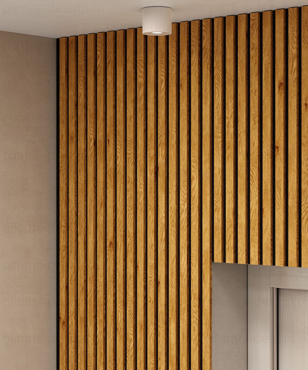 Акустическая панель, черный войлок, рейки МДФ, дуб медный, 600х19, 600 мм