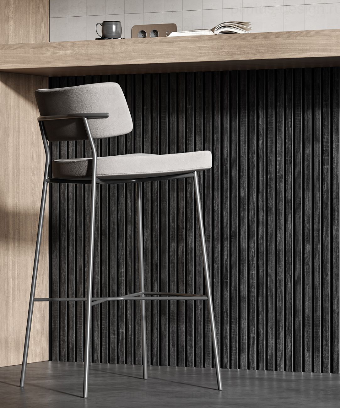 Акустическая панель, черный войлок, рейки МДФ, дуб графит, 600х19, 600 мм