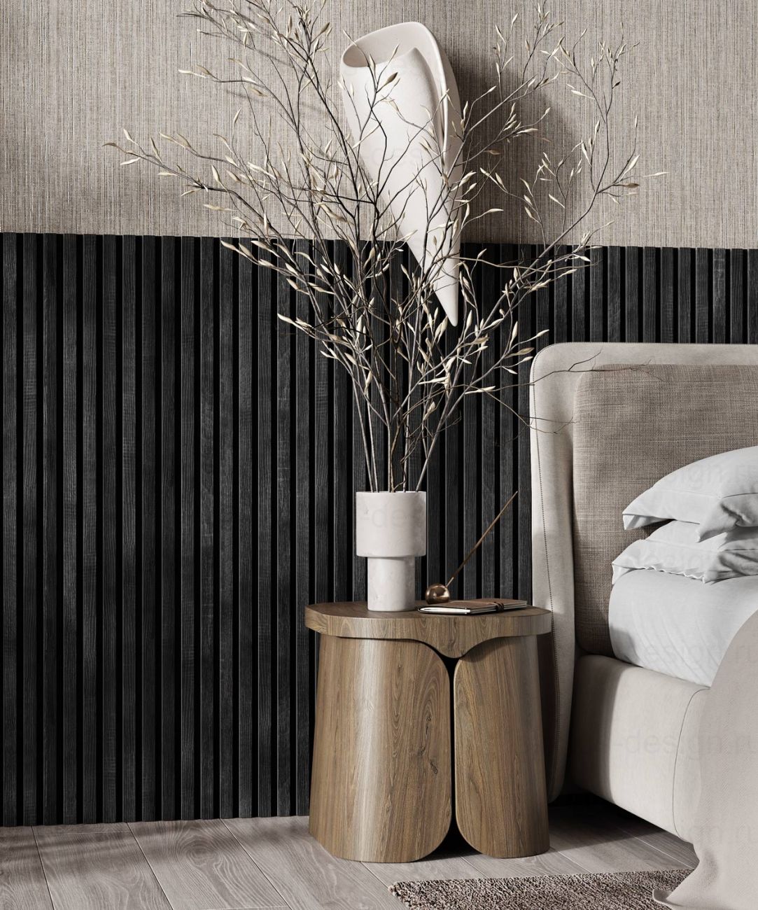 Акустическая панель, черный войлок, рейки МДФ, дуб графит, 600х19, 600 мм